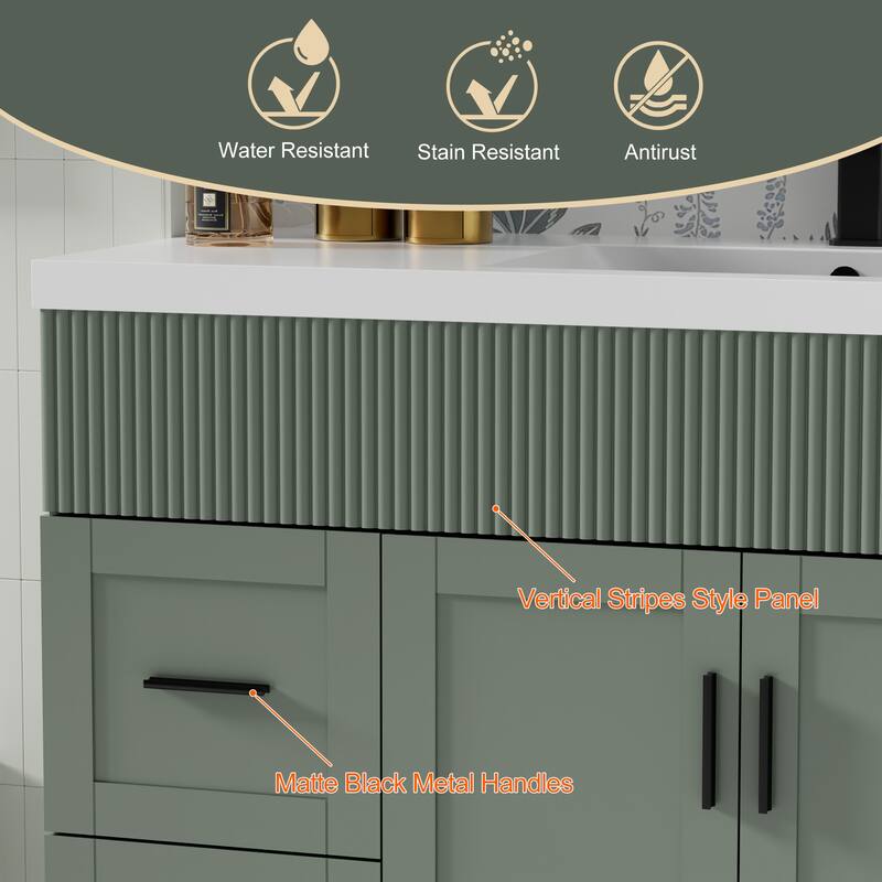 Modern 24/30/36/48" Wave-Line Bathroom Vanity Set with Sink & Faucet