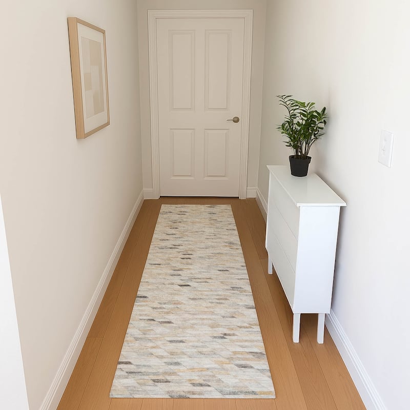 Premium Washable Super Soft Modern Mosaic Mayfield Rug - Linen - 2'3" x 7'6"