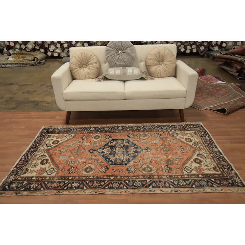 Hand Knotted Oriental 100% Wool Carpet Traditional Geometric Oranges & Rust Hamedan Area Rug - 6' 4'' X 3' 10''