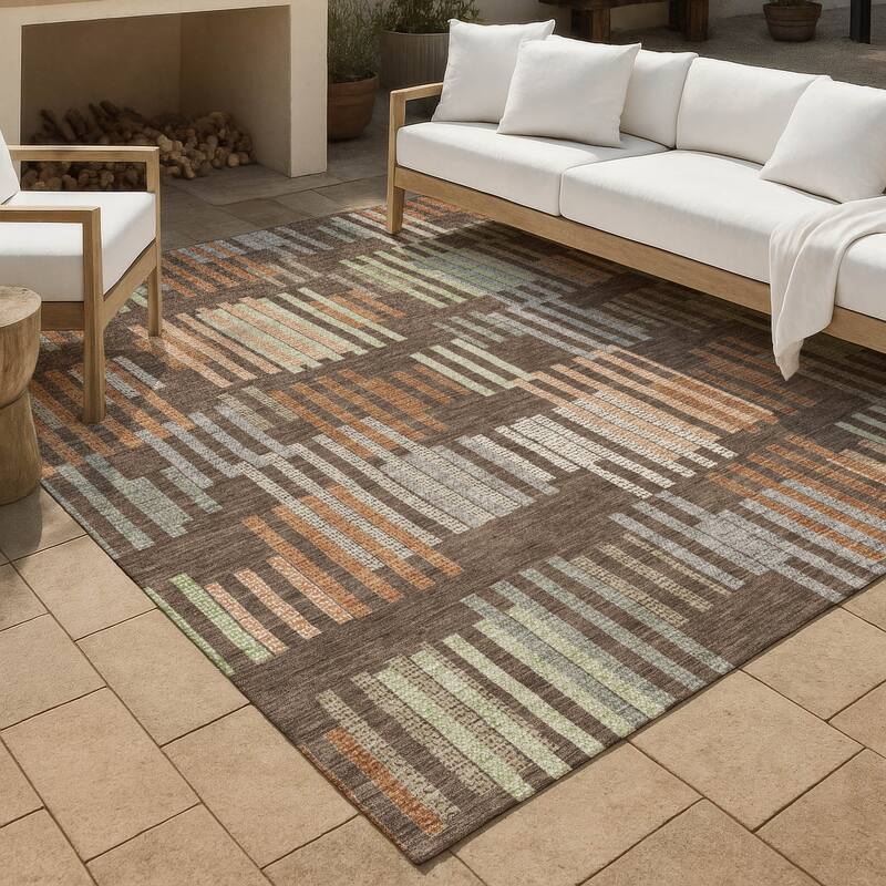Machine Washable Indoor/ Outdoor Modern Pines Chantille Rug - Coffee - 8' x 10'