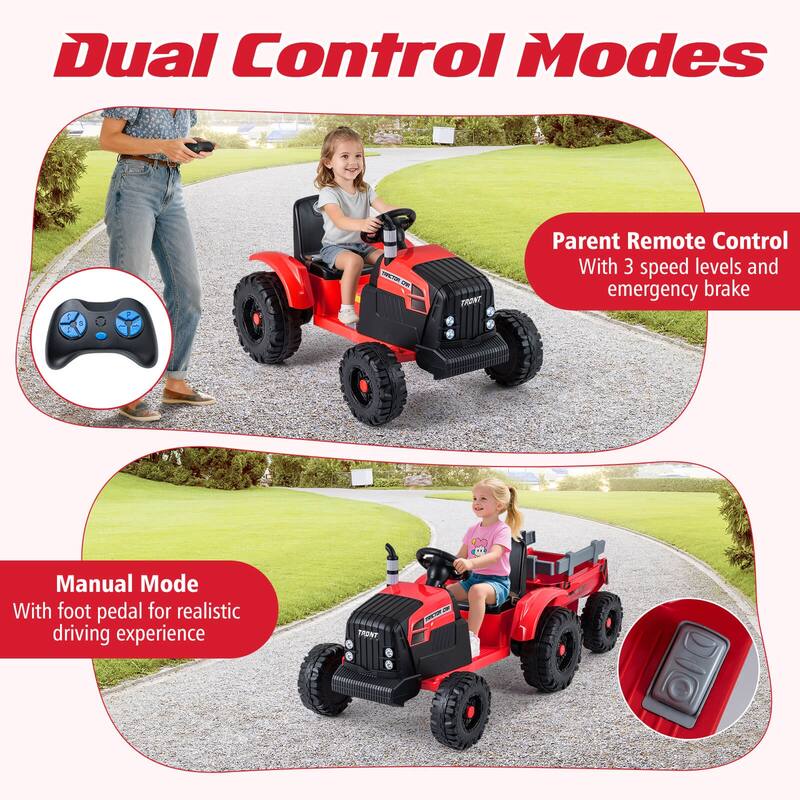 Costway 24V Ride On Tractor for Kids with Detachable Trailer Remote - See Details