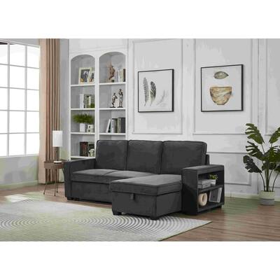Velvet Sectional Sofa Reversible Chaise with Pull out Sleeper
