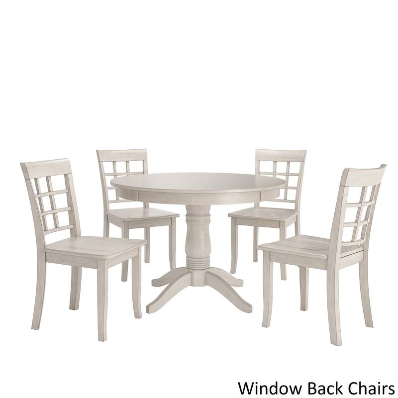 Wilmington II Round Pedestal Base Antique White 5-Piece Dining Set by iNSPIRE Q Classic - Window Back