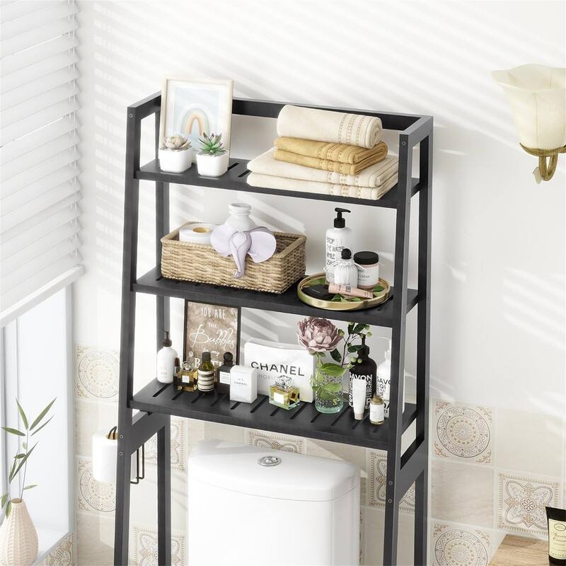 Over The Toilet Storage - 11.02"D x 25.59"W x 61.42"H - Black