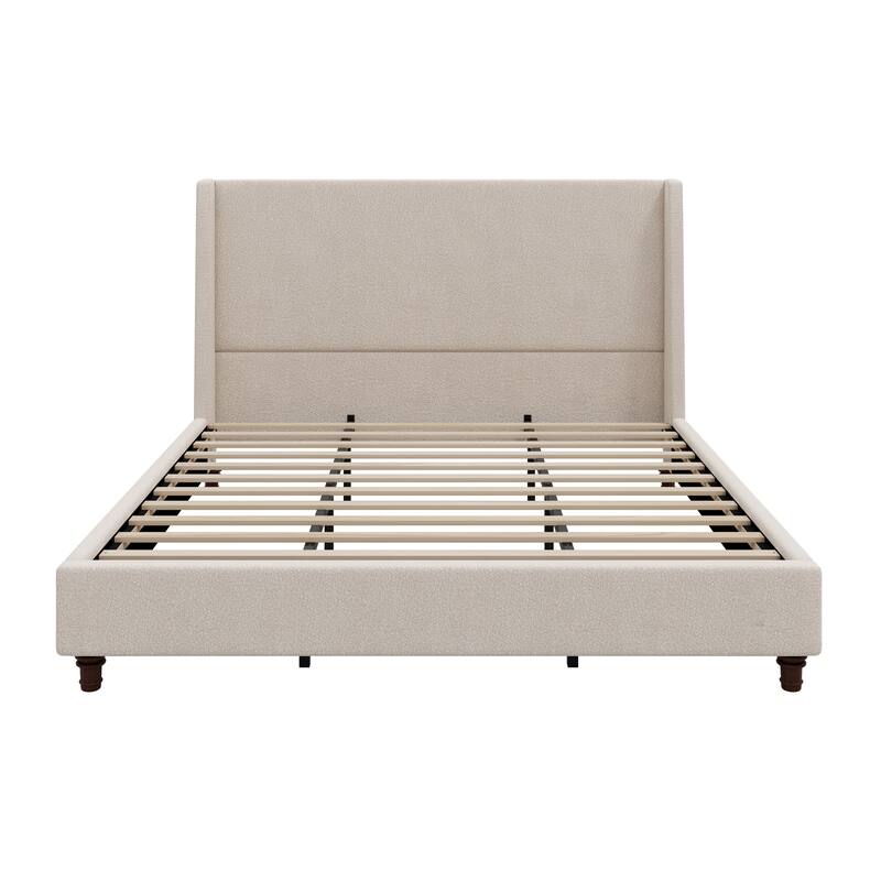 Christopher Knight Home - Modern 52.7" Tall Wingback Boucle Upholstered Platform Bed Frame with Solid Wood Legs & Slat Support