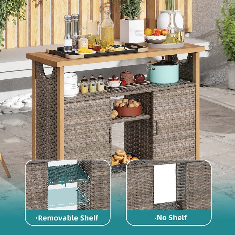 Moasis 43" Wicker Outdoor Bar Table,All-Weather Patio Sideboard with Adjustable Shelves