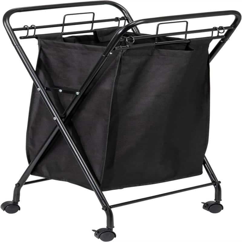 Rolling Laundry Hamper with HeavyDuty Canvas Bag - 19.25"L x 17.25"W x 33"H - Black/Black