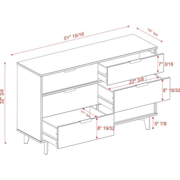 dimension image slide 3 of 2, Middlebrook Gammelstaden Mid-Century Solid Wood 6-Drawer Dresser