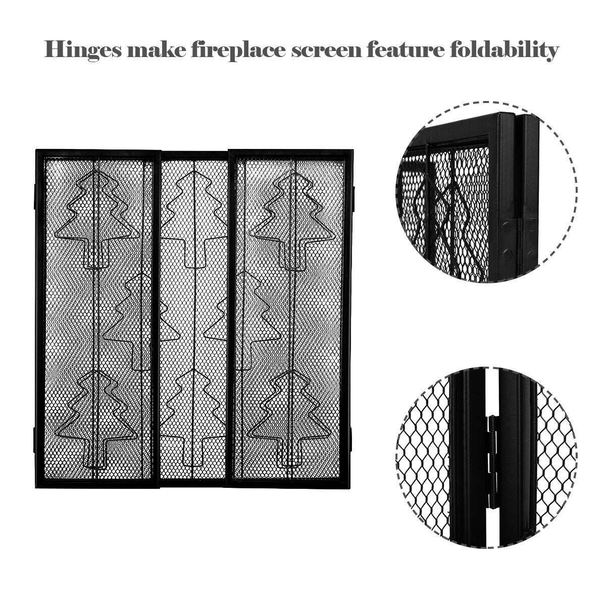 Folding 3 Panel Steel Fireplace Screen Doors Heavy Duty Christmas Tree Decor Home Garden Fireplaces Stoves Heating Cooling Air
