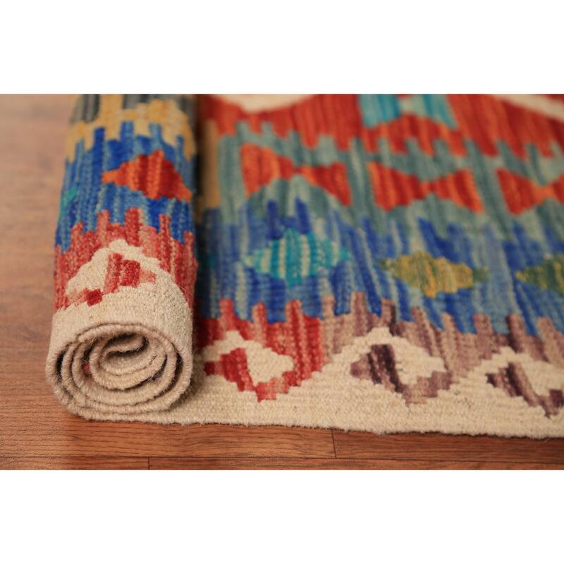 Trellis Kilim Oriental Area Rug Hand-Woven Orange Wool Carpet - 8'5"x 11'5"