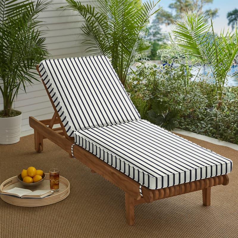 Sorra Home Sunbrella Indoor/Outdoor Chaise Lounge Cushion - 24"W x 73"L x 3"H - White and Blue Stripe