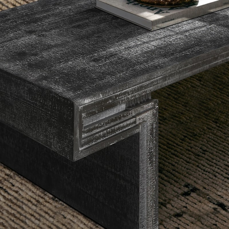Wood Coffee Table Dining Table, Rustic Center Table Office Table with Double-Sided Open Shelvs