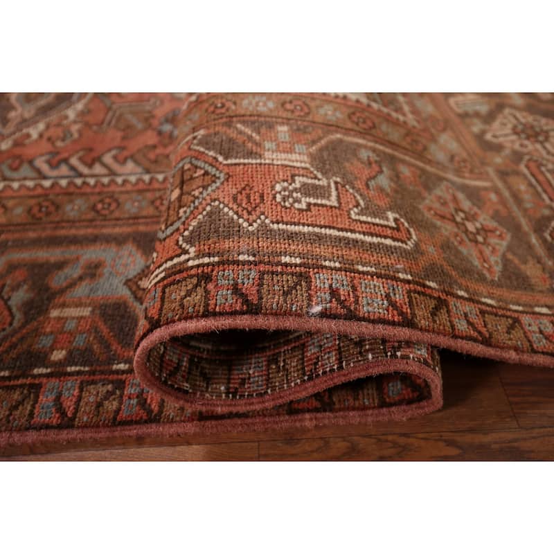 Orange Geometric Heriz Persian Vintage Area Rug Handmade Wool Carpet - 7'2"x 9'8"