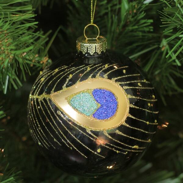 Shop Black And Gold Peacock Glittered Feather Ball Christmas