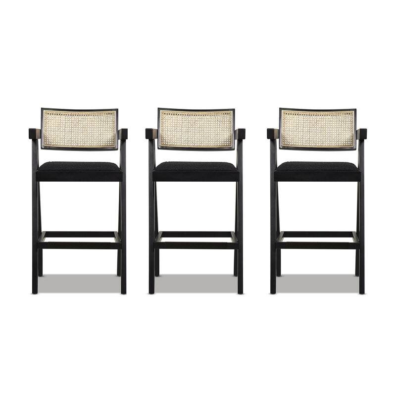 Modern Resin Webbing Back Bar Stool with Arms