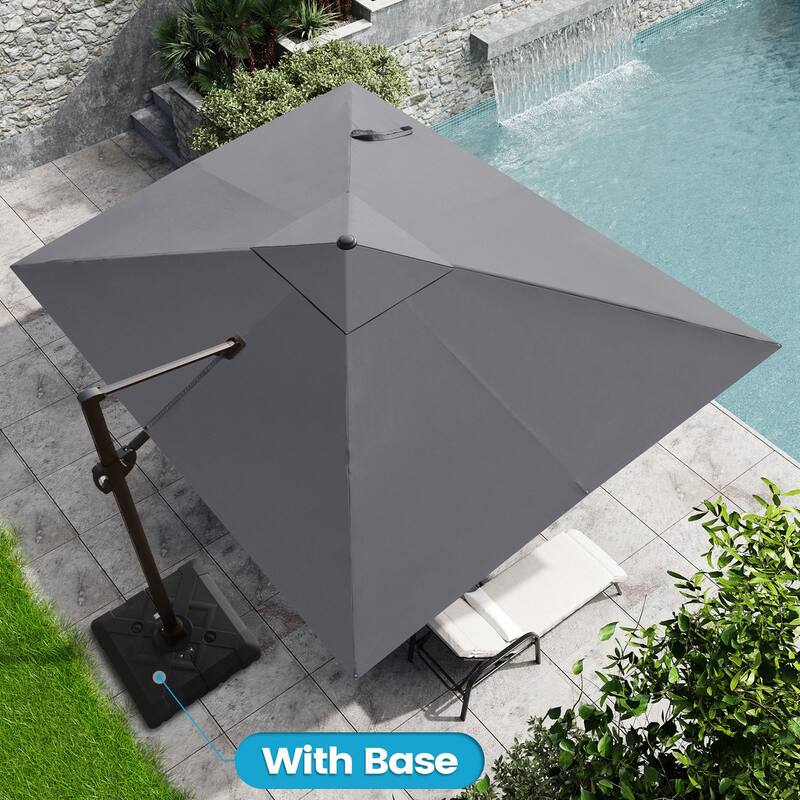 9 FT x 10.5 FT Outdoor Patio Umbrella Cantilever-Offset Umbrella with Base