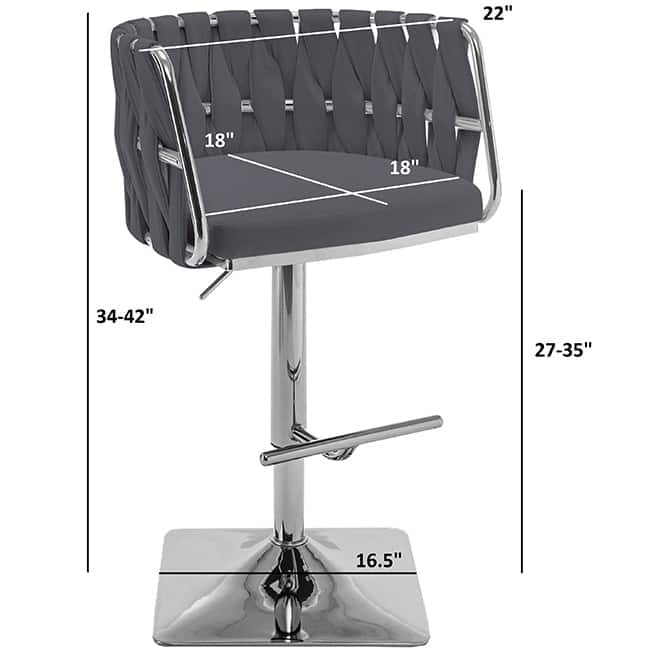 Best Quality Furniture Adjustable Upholstered Barstools with Square Chrome Finish Base (Set of 2)