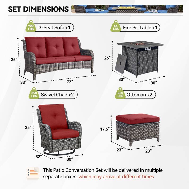 Pocassy Fire Pit Table with Sofa Swivel Chairs Set