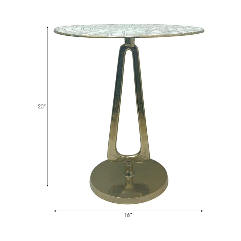Metal Accent Table Modern Coastal Engraved Top Design - 20" White - 16" x 16" x 20"