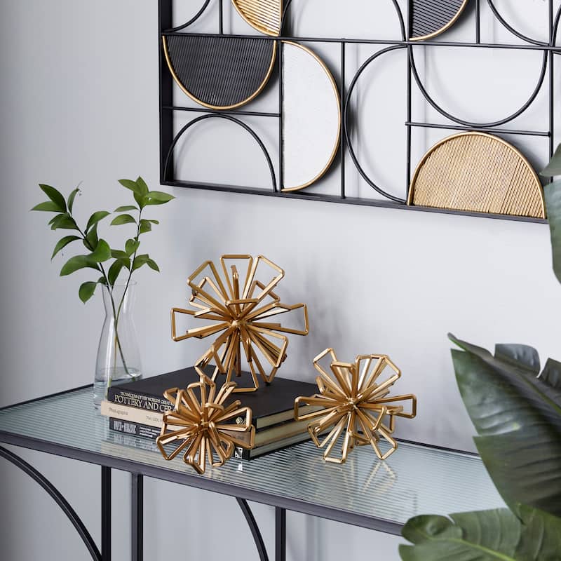 Metal Geometric Wire Rod Orb Sculpture - Set of 3 Gold - Roche River Decor - 8"W x 8"L x 8"H