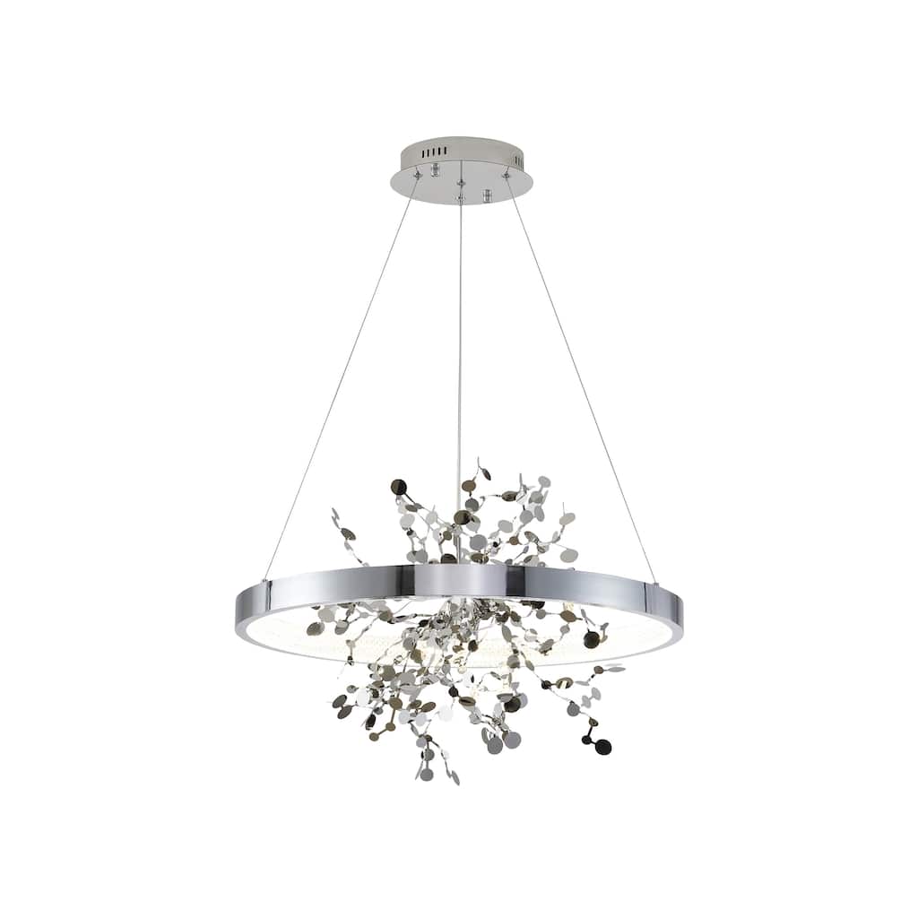 1-Light Chrome Stainless Steel LED Chandelier With Confetti Interior