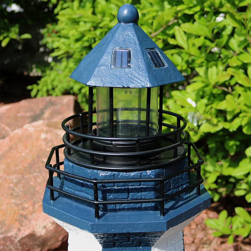 Sunnydaze Solar Striped LED Lighthouse Outdoor Decor - 36" - Blue