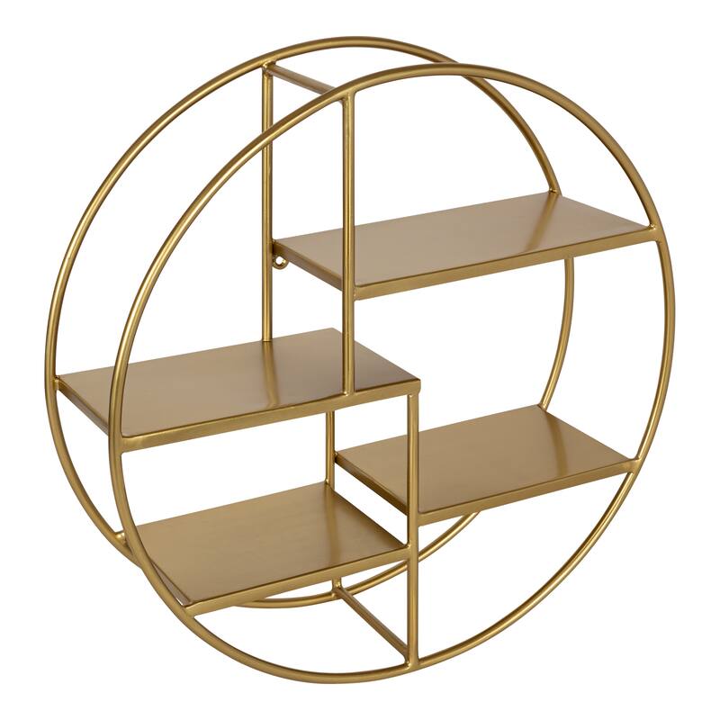 Kate and Laurel Saphira Round Wood Wall Shelf - 20x20x6 - Gold