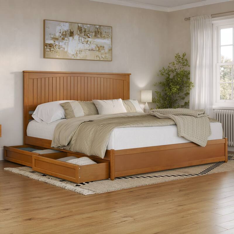 Malta Platform Bed with Panel Footboard and Storage Drawers - Light Toffee - King