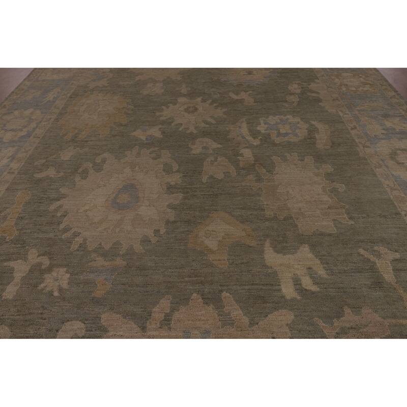 Grey Vegetable Dye Oushak Turkish Large Area Rug Handmade Wool Carpet - 9'11"x 13'10"