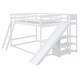 preview thumbnail 26 of 28, Bedroom Loft Bed with Ladder, Slide and Shelves Wood Full over Full Bunk with Full-length Guardrail, Slats Support Bed Frame