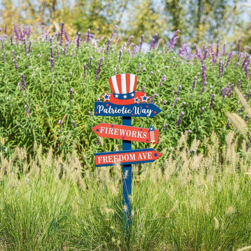 Glitzhome 36"H Patriotic Americana Wooden Top Hat Yard Stake