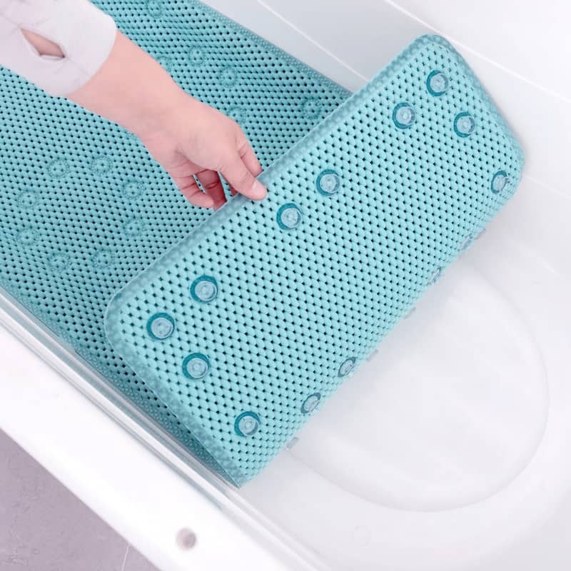 Aqua Blue Non-Slip Foam Bathtub Shower Mat With Suction Cups - 36" x 17"