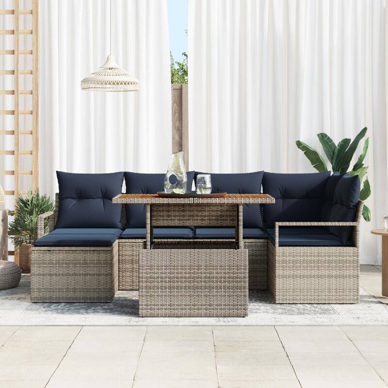vidaXL 7 Piece Garden Sofa Set with Cushions - 91.3×48×27.2