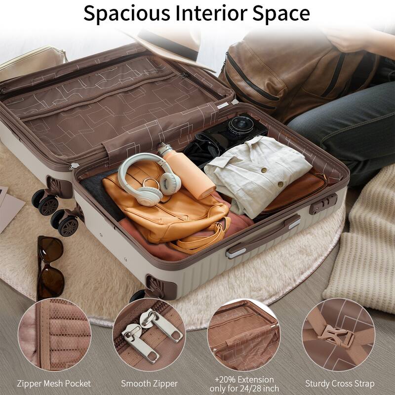 4 Piece Luggage Set Suitcase Set, Hardshell Lightweight Expandable Travel Luggage w/ 4 Packing Cubes, TSA Lock, Spinner Wheels