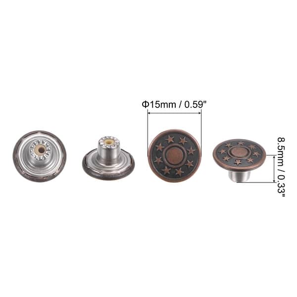 50 Sets Button Pins for Jeans Adjustable 15mm Embossed Pattern Red ...