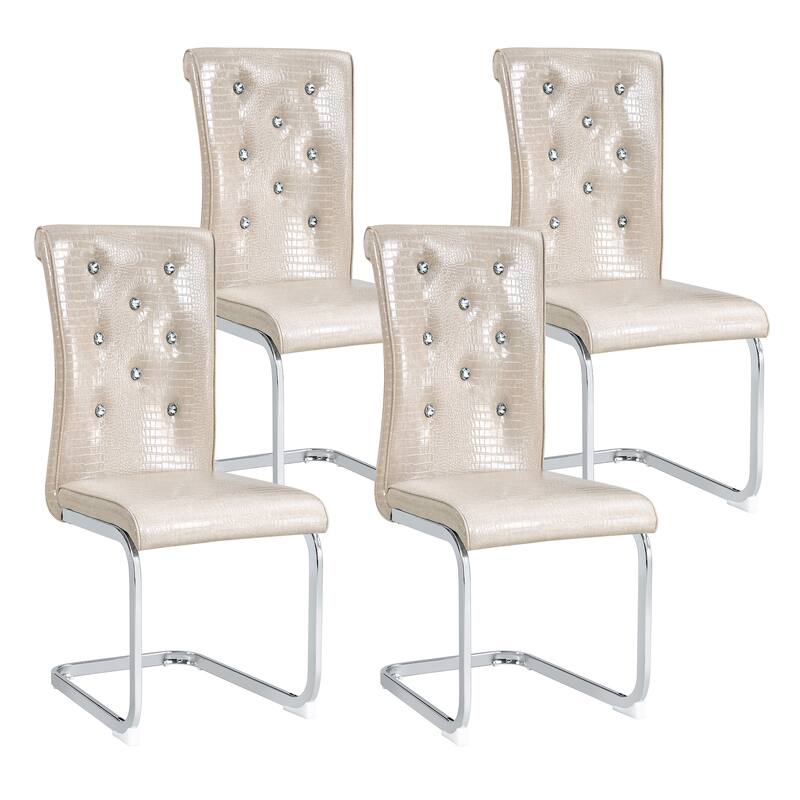 Set of 4 Retro Alligator Skin Upholstered Dining Chairs - Beige