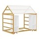 preview thumbnail 6 of 26, Twin Size House Bed Wooden Kids Bed Floor Bed with Fence and Semi-Enclosed Roof, 2 Movable Wardrobes Practical and Functional