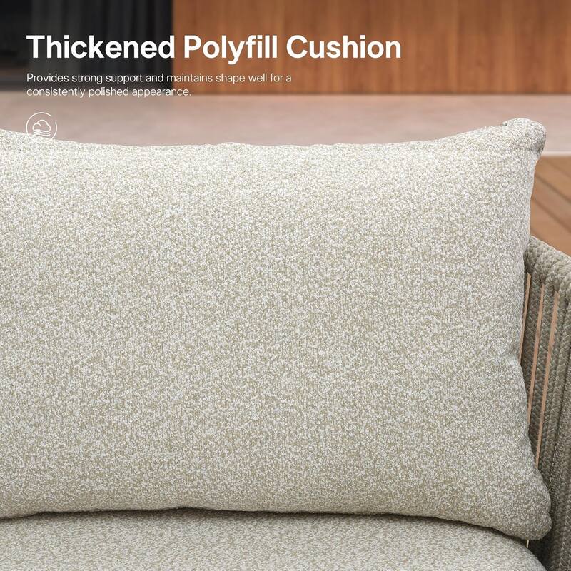 PURPLE LEAF Khaki Olefin Patio Chaise Lounge Chair with Teak Armrests Outdoor Upholstered for Deck Garden Courtyard Porch