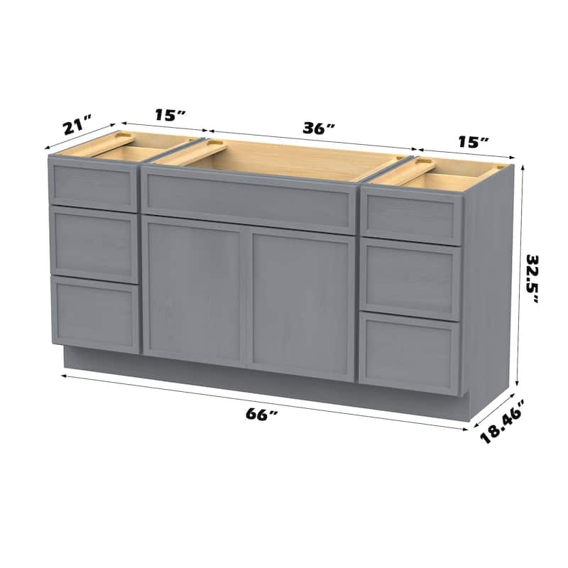 Vanity Art 66" Birch Freestanding Bathroom Vanity Cabinet without Top
