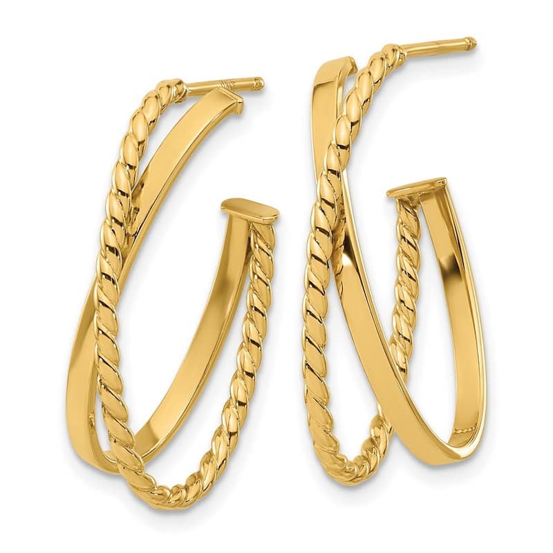 Curata 14k Yellow Gold Polished and Twist J hoop Post Earrings - 27.25x18.6mm