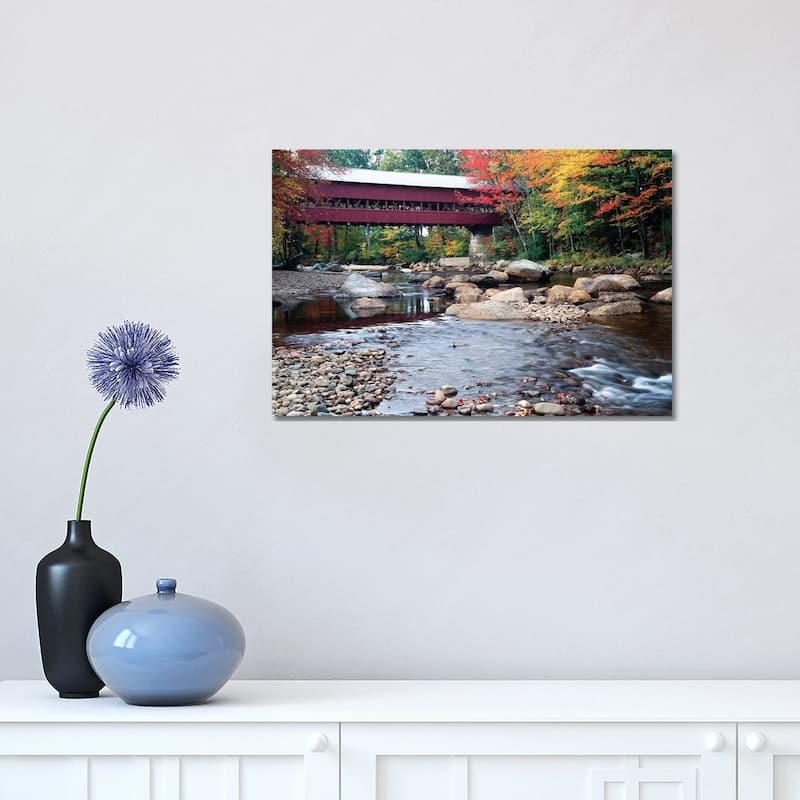 iCanvas "Covered Bridge over the Saco River, Conway, New Hampshire" by George Oze Canvas Print - 12x18x1.5