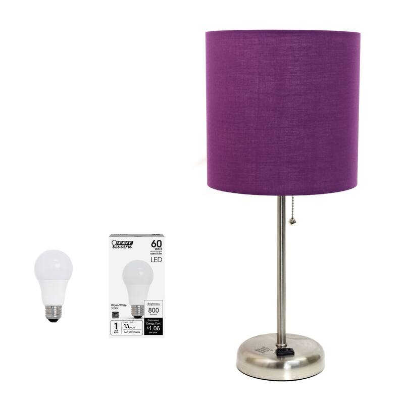 Stick Table Lamps with Drum Shade - 19.5" - Silver and Purple