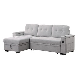 Woven Fabric Reversible Sleeper Sectional Sofa With Storage Chaise ...