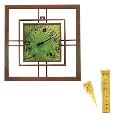 Taylor Bamboo Leaf Thermometer and Rain Sprinkler Gauge