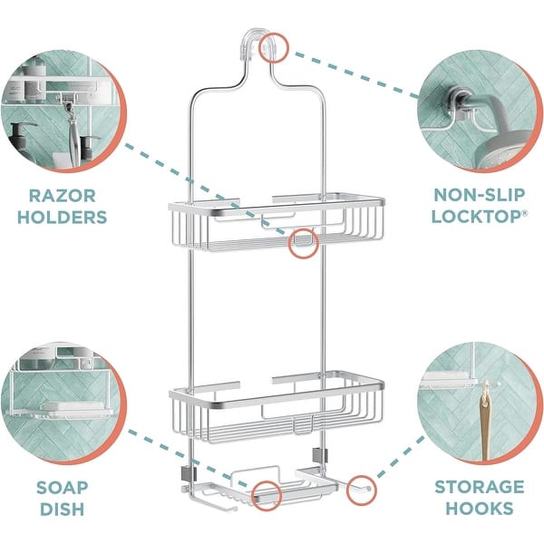 2 Shelves Hanging Shower Caddy No Drilling Over the Shower Head