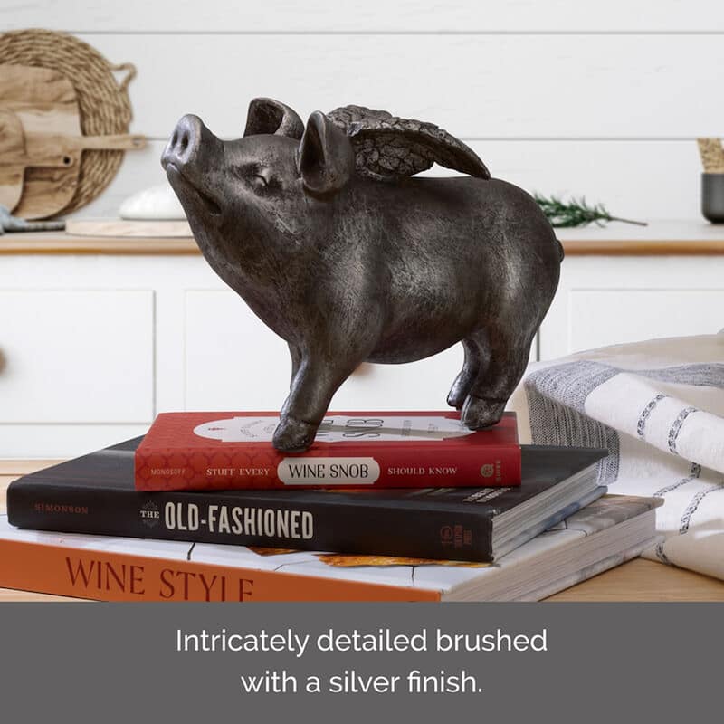 Elements Silver Winged Pig Figurine, 7 Inch