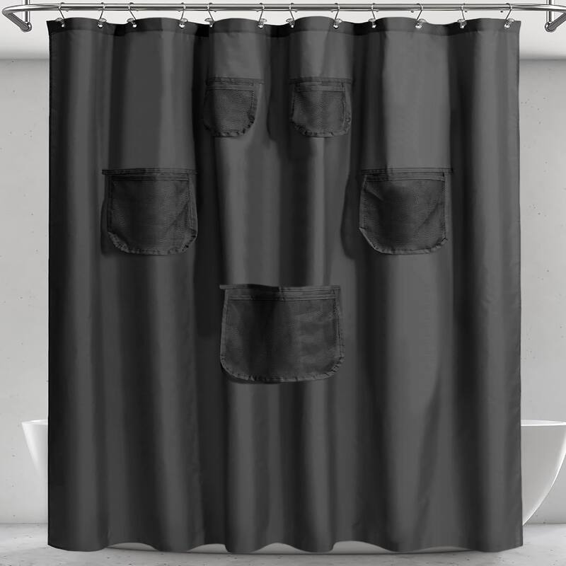 72"x72" - PEVA Grey Heavyweight Thick Shower Curtain Liner With Mesh Storage Pockets - Grey