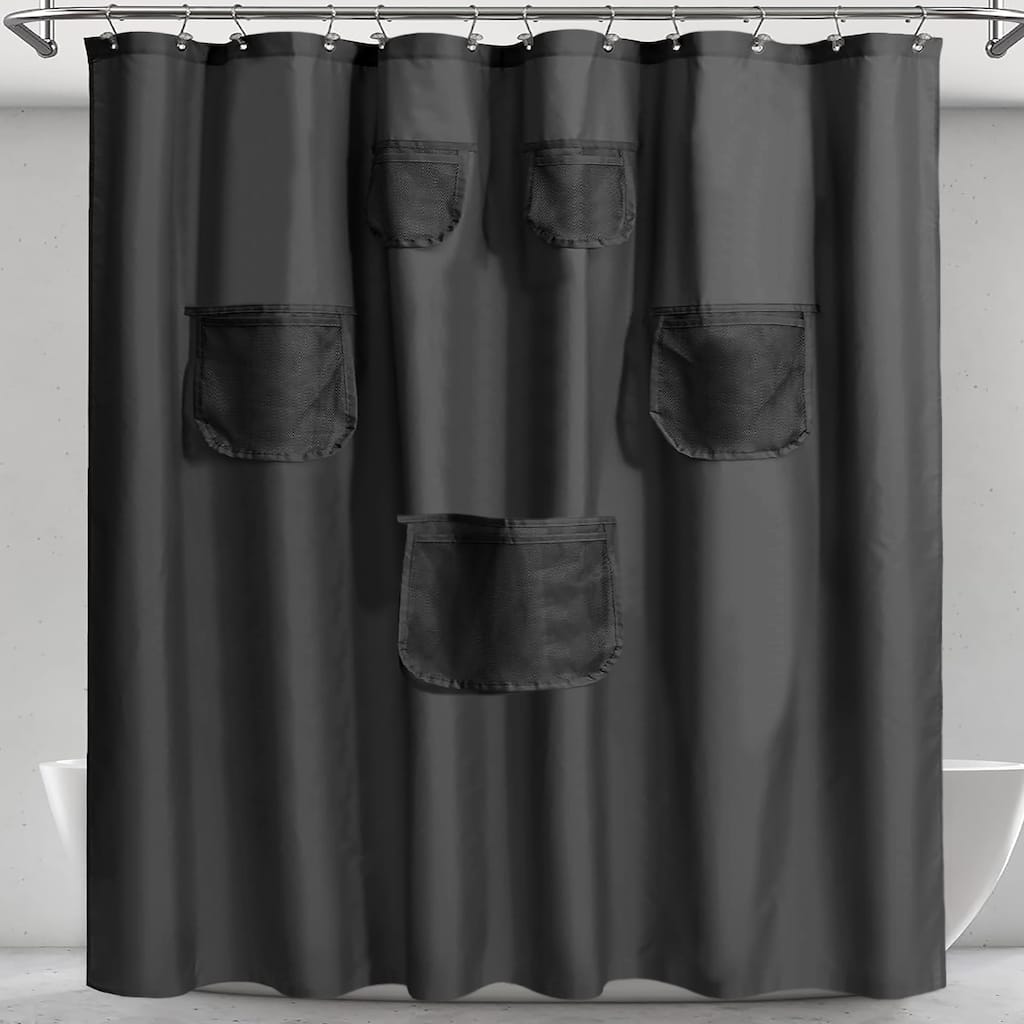 72"x72" - PEVA Grey Heavyweight Thick Shower Curtain Liner With Mesh Storage Pockets