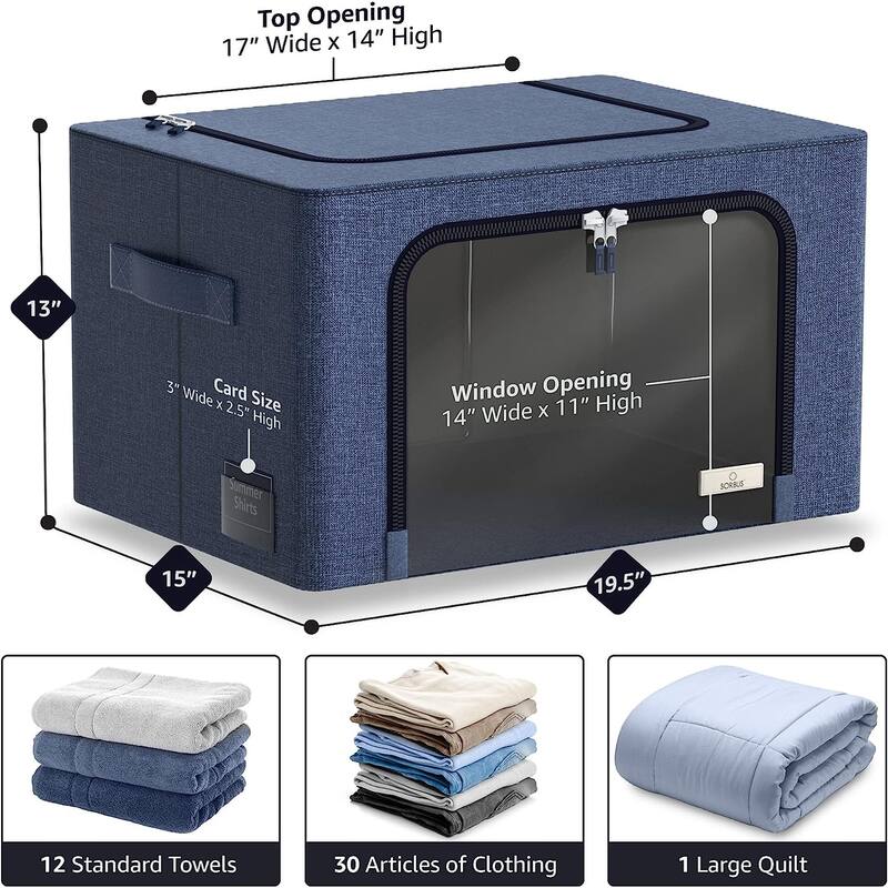 Storage Bins, Foldable Stackable Container Organizer Set with Large Window & Carry Handles