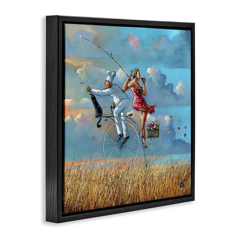 Stupell Charming Lady & Chef Bicycle View Framed Floater Canvas Wall Art Design By Ronald West